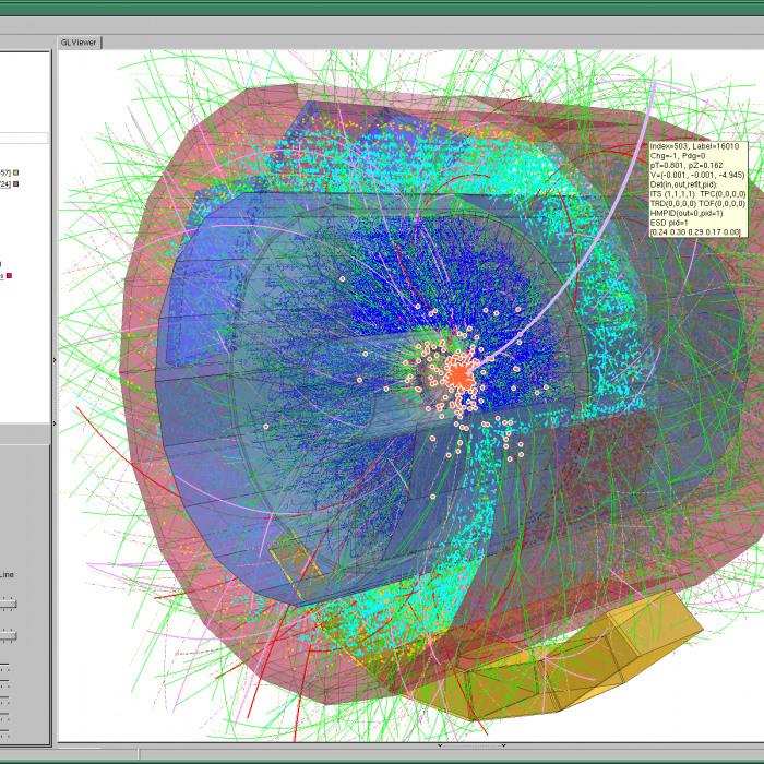 Reconstructed PbPb event in ALICE detector 